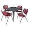 Regency Kahlo Square Table & Chair Sets, 36 W, 36 L, 29 H, Wood, Metal, Plastic Top, Grey TPL3636GYBK47BY - alternate 1